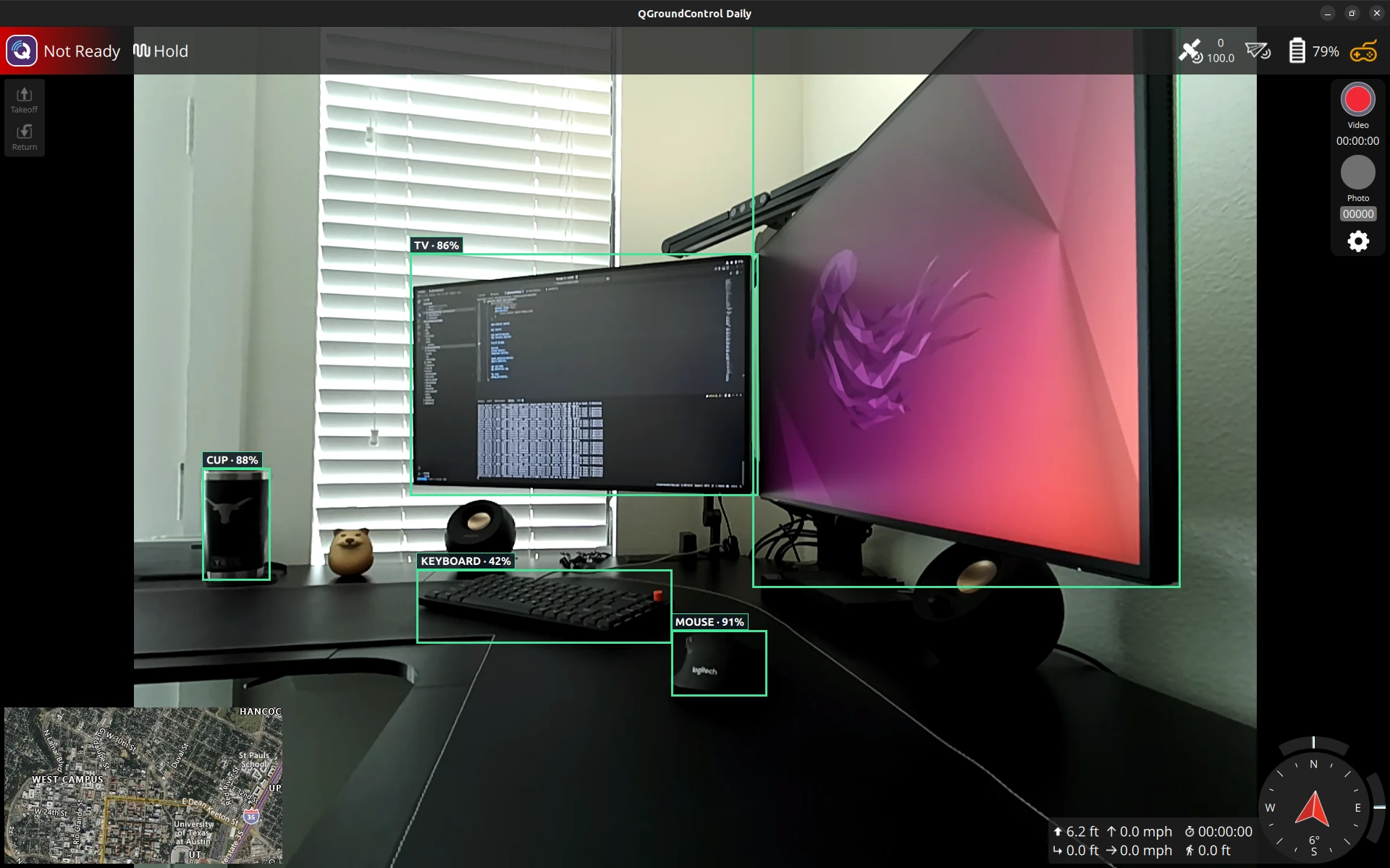 QGroundControl displaying live TensorRT object detections over the drone's FPV video stream.